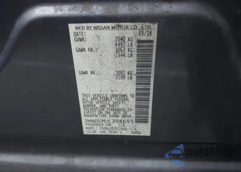 2018 Nissan Leaf Sv z USA, uszkodzony, nr VIN 1N4AZ1CP0JC308655